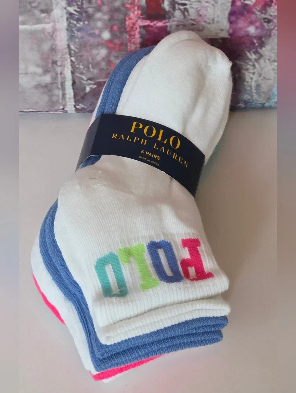 Polo by Ralph Lauren White Ankle Socks Multicolor Logo (6 Pack)